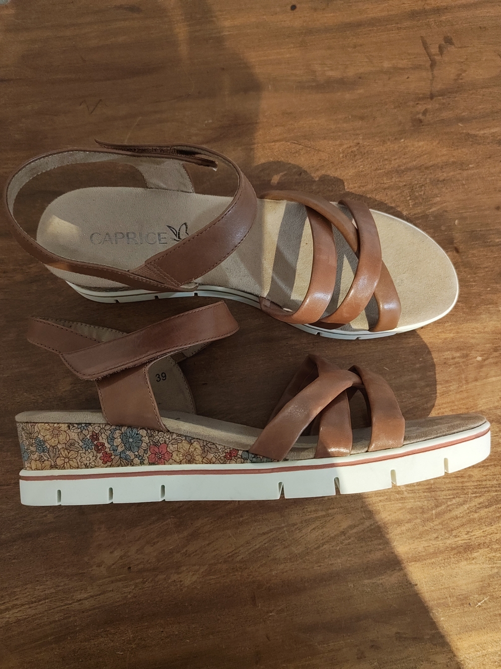 Brand New Caprice Brown Leather Strappy Sandals - Comfortable Women's Wedge